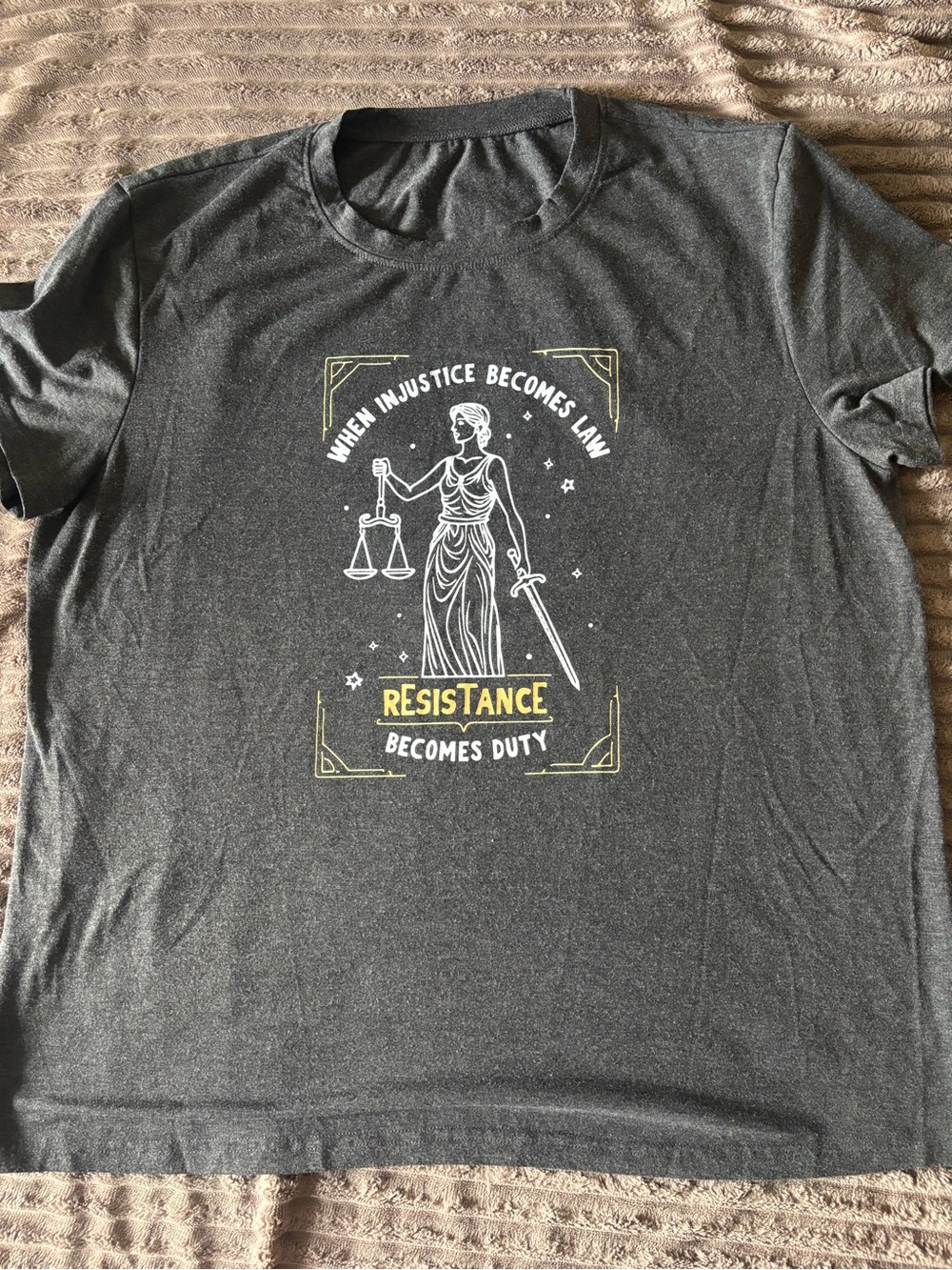 Gray Graphic Tee "Resistance Becomes Duty"